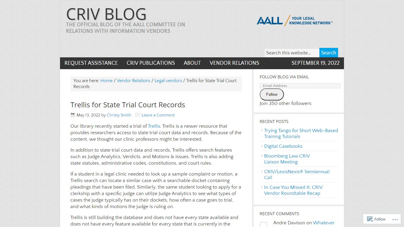 Trellis for State Trial Court Records – CRIV Blog